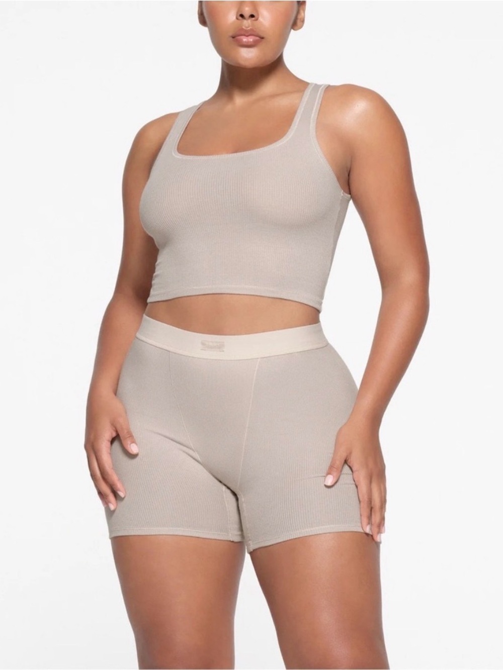 SKIMS Stretch Cotton Rib Boxers in Stone Size Medium